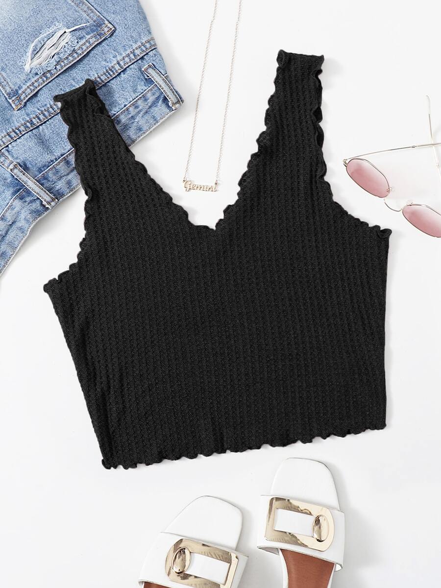 SHEIN Privé Plus Waffle Knit Tank Top - Black - View 1