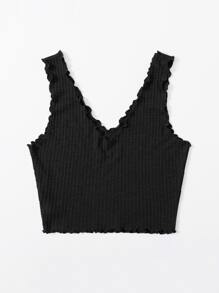 SHEIN Privé Plus Waffle Knit Tank Top - Black - View 2