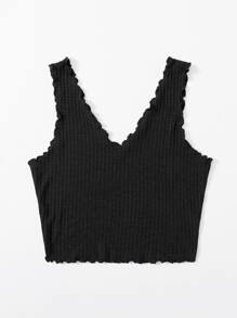 SHEIN Privé Plus Waffle Knit Tank Top - Black - View 3