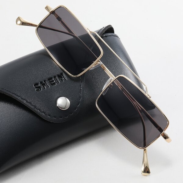 

Men Metal Square Frame Sunglasses, Black