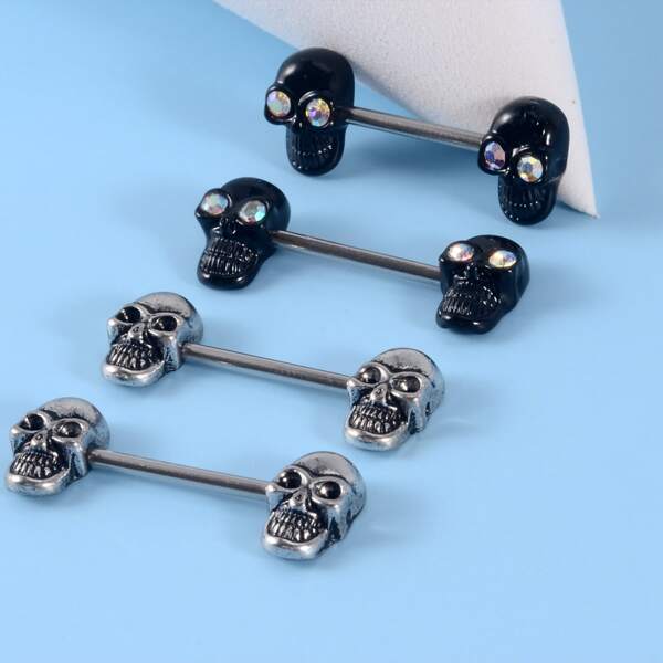 

4pcs Men Skull Decor Nipple Ring, Multicolor