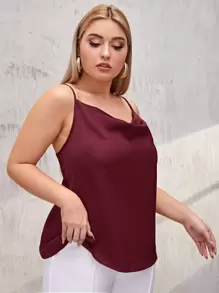 SHEIN BAE Plus Draped Neck Satin Cami Top - Burgundy - View 3