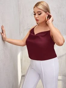 SHEIN BAE Plus Draped Neck Satin Cami Top - Burgundy - View 4