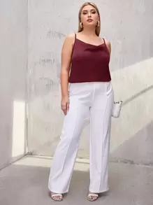 SHEIN BAE Plus Draped Neck Satin Cami Top - Burgundy - View 5