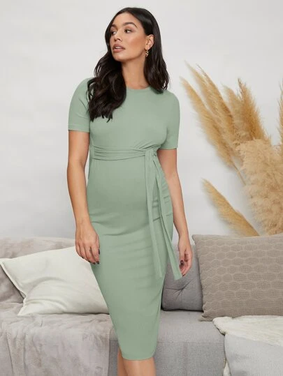 MaterniWear ModerskapsEnfärgad ribbstickad bodycon slips klänning