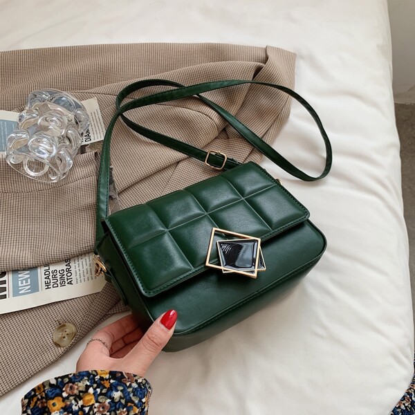 

Metal Decor Flap Crossbody Bag, Green