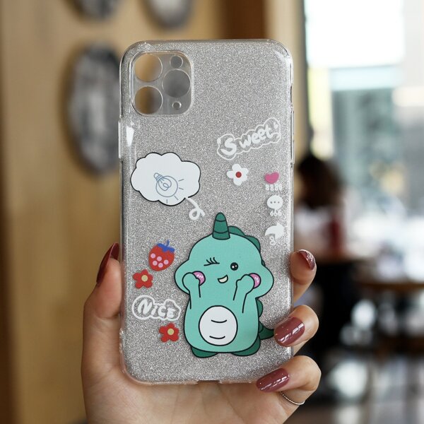 

Cartoon Dinosaur Glitter Phone Case, Multicolor