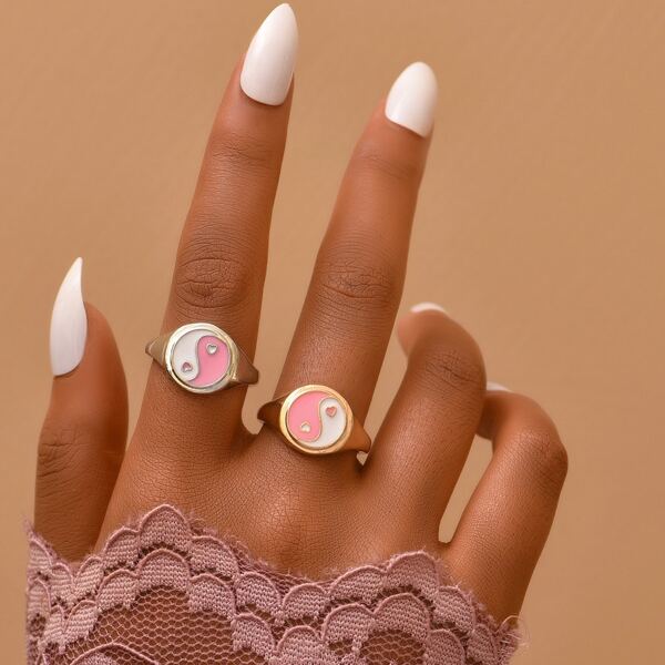 

2pcs Yin & Yang Pattern Ring, Multicolor
