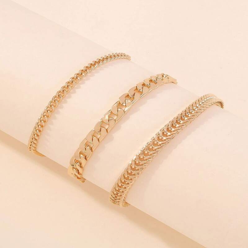 

3pcs Minimalist Chain Bracelet, Gold