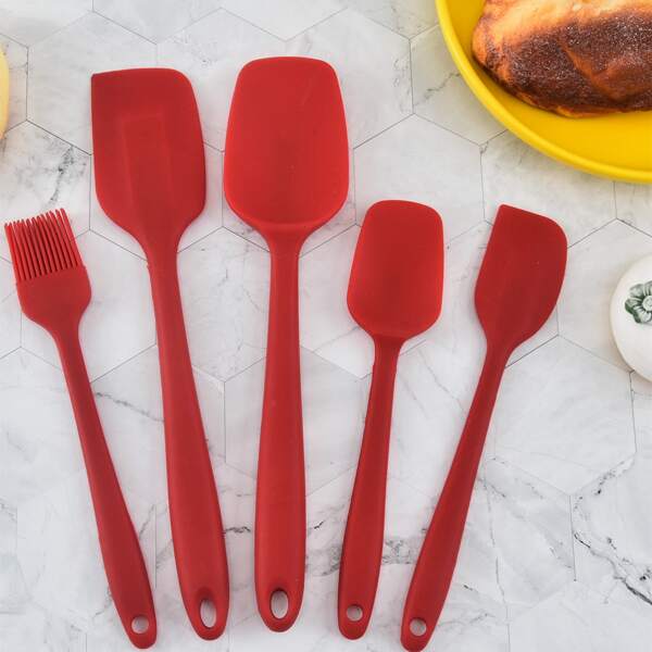 

5pcs Silicone Baking Spatula & Oil Brush Set, Red