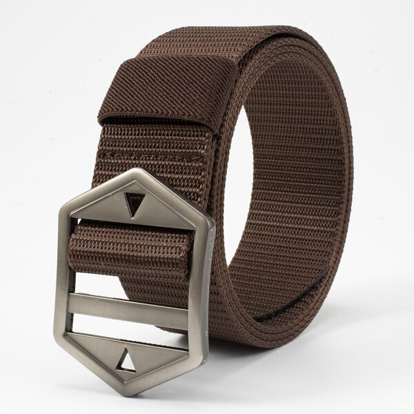 

Men Geometric Buckle Tape Belt, Brown