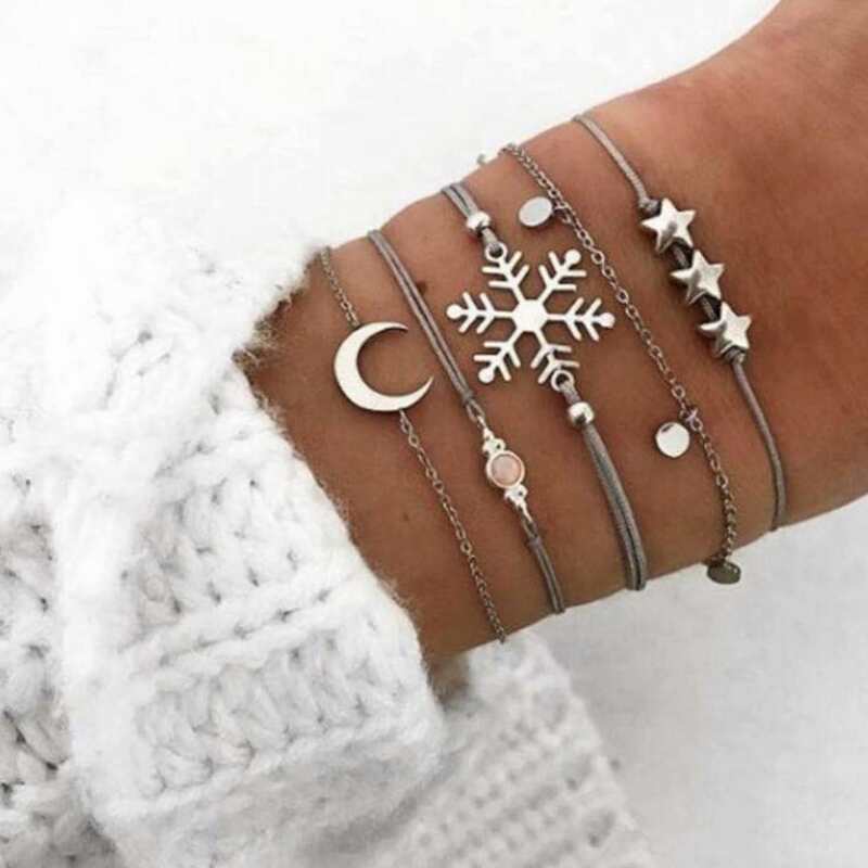 

5pcs Star & Moon Bracelet, Silver