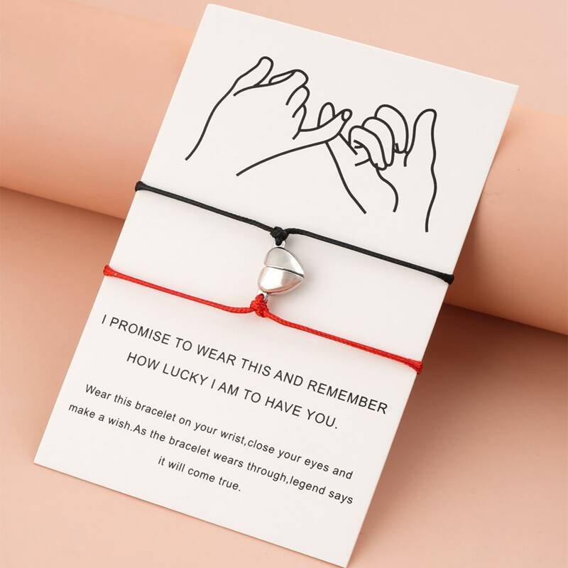 

2pcs Heart Rope Bracelet, Red