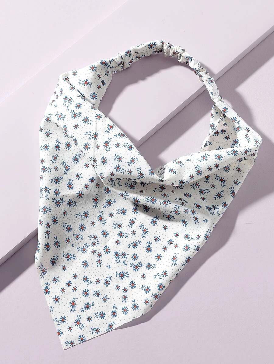 印花髮帶 - 白色 - 查看 1