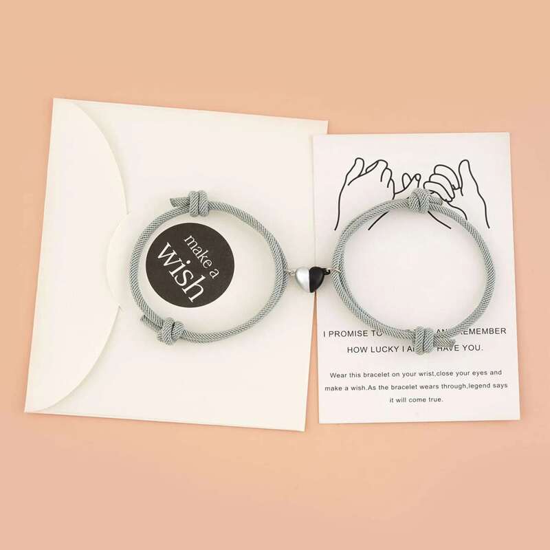 

2pcs Heart Couple Bracelet, Grey