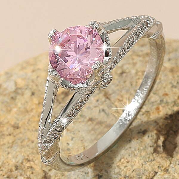 

Round Zircon Decor Ring, Pink