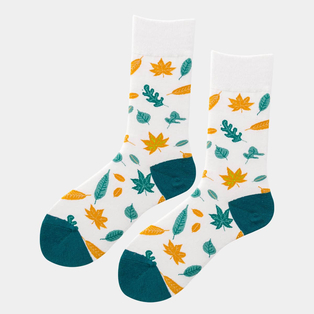 

Leaf Print Crew Socks, Multicolor
