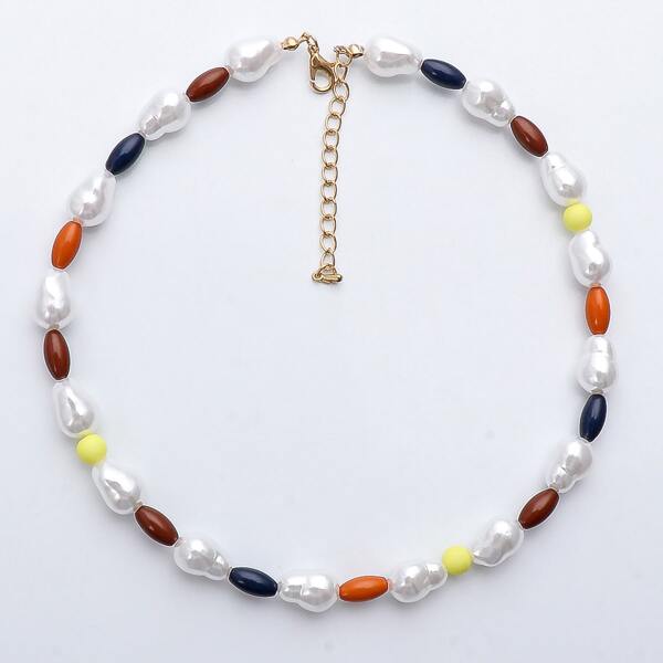 

Faux Pearl Decor Beaded Necklace, Multicolor