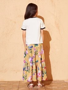 SHEIN Conjunto De Camiseta De Gráfico De Lema Y Falda Floral Para Niñas - Multicolor - Ver 2