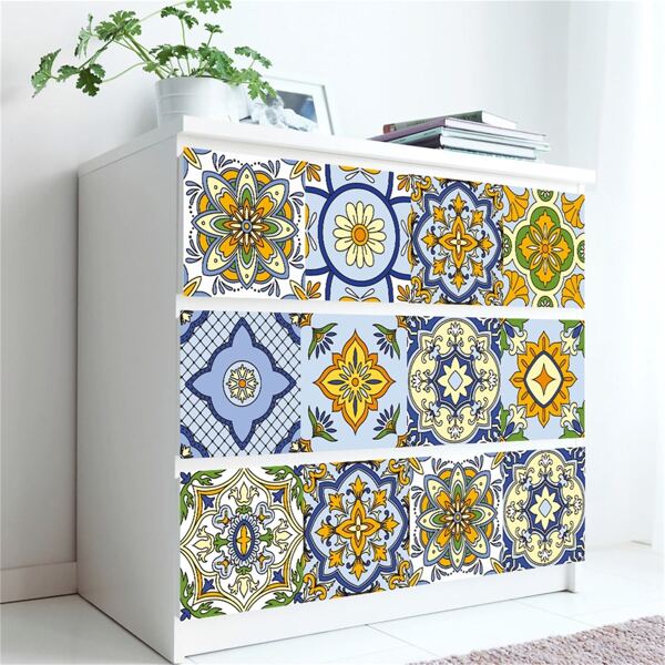

10pcs Flower Print Tile Sticker, Multicolor