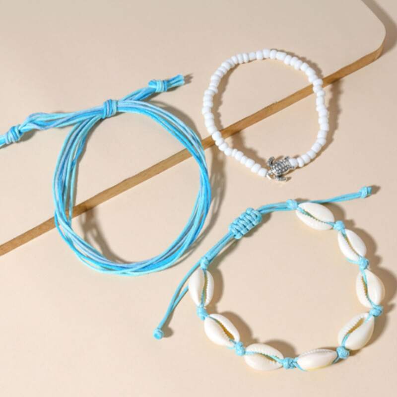 

3pcs Shell & Tortoise Bracelet, Blue
