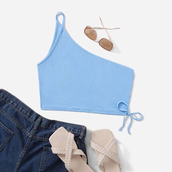 

Plus One Shoulder Knot Side Top, Baby blue