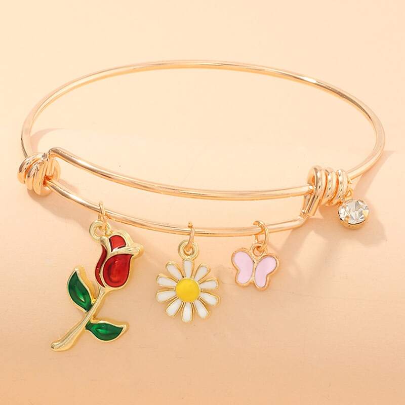 

Flower & Butterfly Decor Bangle, Gold