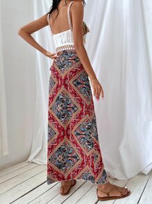Paisley Print Wrap Knot Skirt - Multicolor - View 2