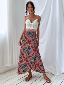 Paisley Print Wrap Knot Skirt - Multicolor - View 3
