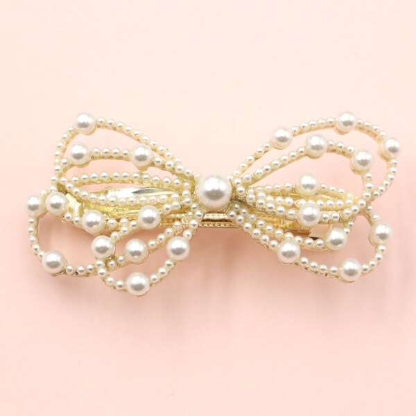 

Faux Pearl Decor Bow Hair Clip, Gold