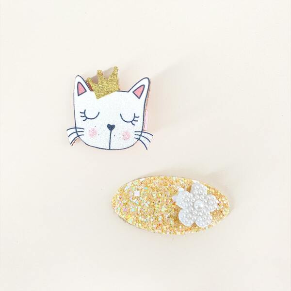 

2pcs Toddler Girls Cartoon Cat Decor Hair Clip, Multicolor