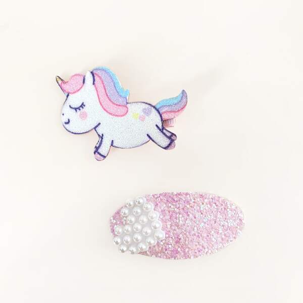 

2pcs Toddler Girls Cartoon Unicorn Decor Hair Clip, Multicolor