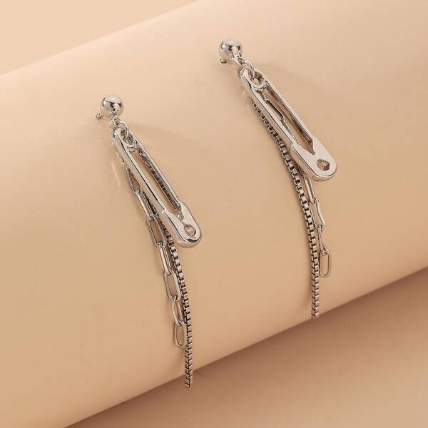 

Safety Pin Design Earrings, Silver