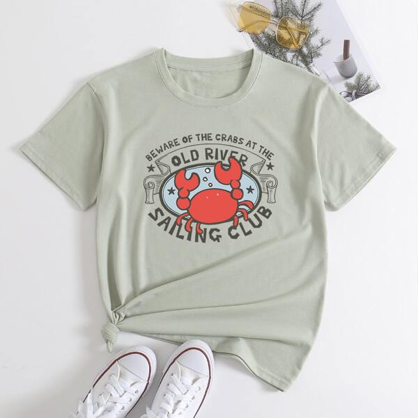 

Crab And Slogan Graphic Tee, Green