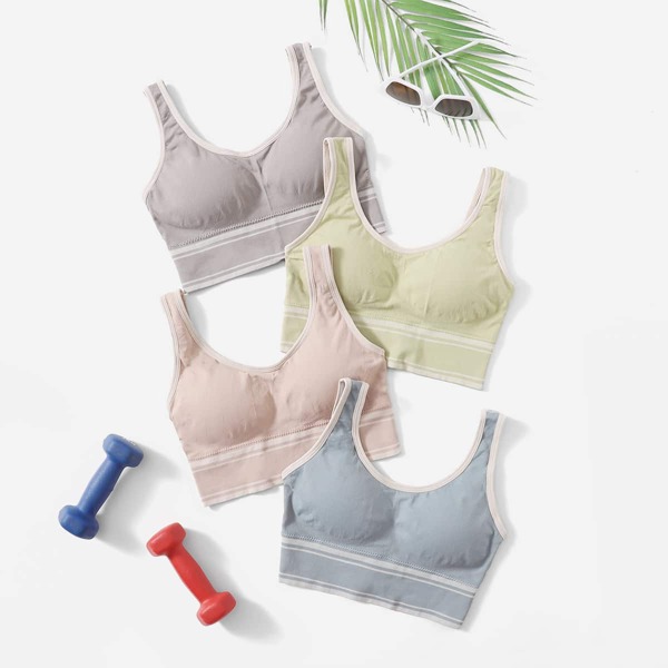 

4pcs Medium Support Seamless Sports Bra, Multicolor