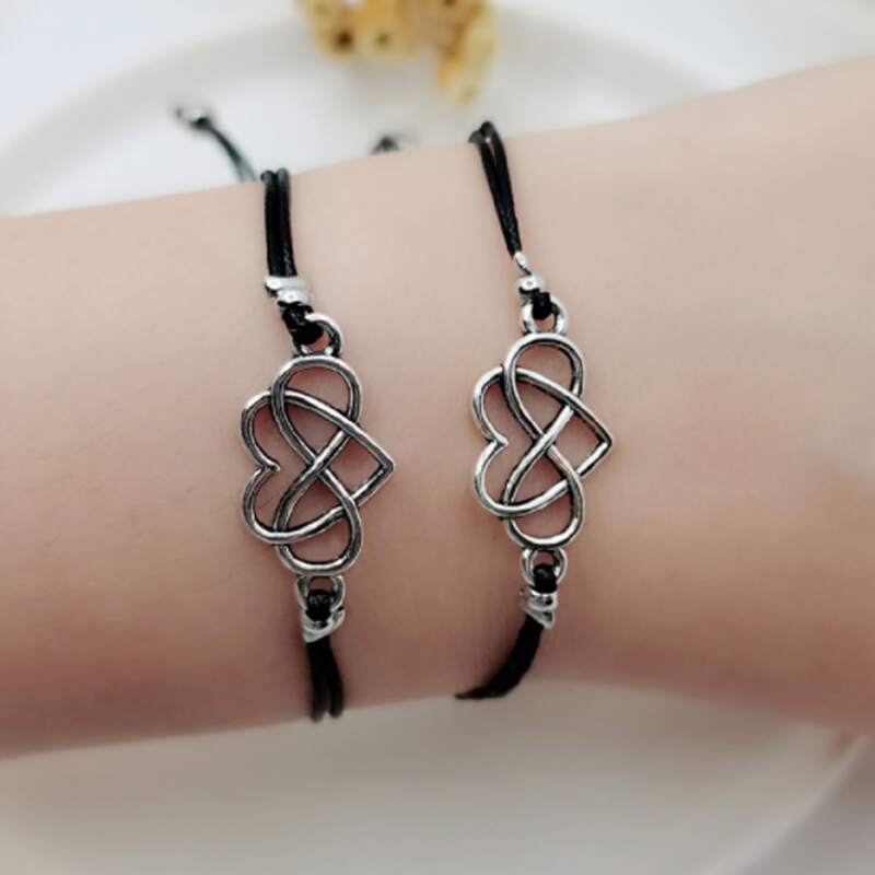 

2pcs Heart Rope Bracelet, Silver
