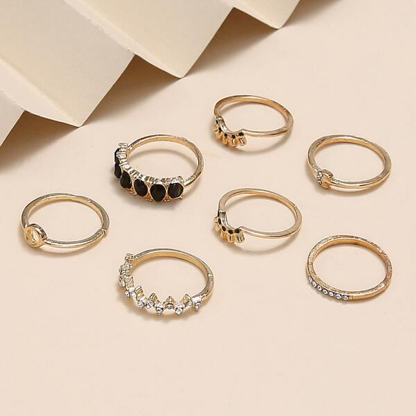 

7pcs Rhinestone Decor Ring, Gold