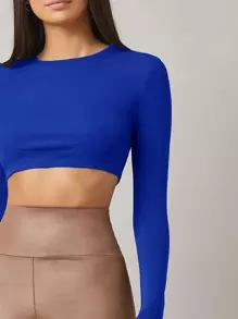 SHEIN BASICS Top crop algodón unicolor - azul real - Ver 4