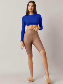 SHEIN BASICS Top crop algodón unicolor - azul real - Ver 5