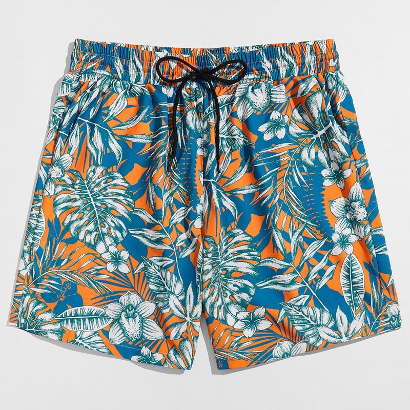 

Guys Floral & Leaf Print Drawstring Shorts, Multicolor