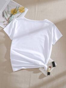 INAWLY Camiseta de cuello V unicolor - Blanco - Ver 2