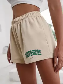 Letter Graphic Track Shorts - Beige - View 3