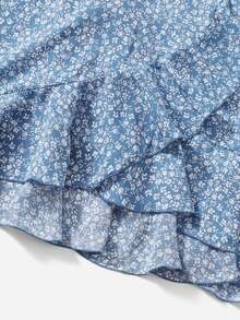 SHEIN Ditsy Floral Ruffle Trim Wrap Belted Dress - Multicolor - View 5