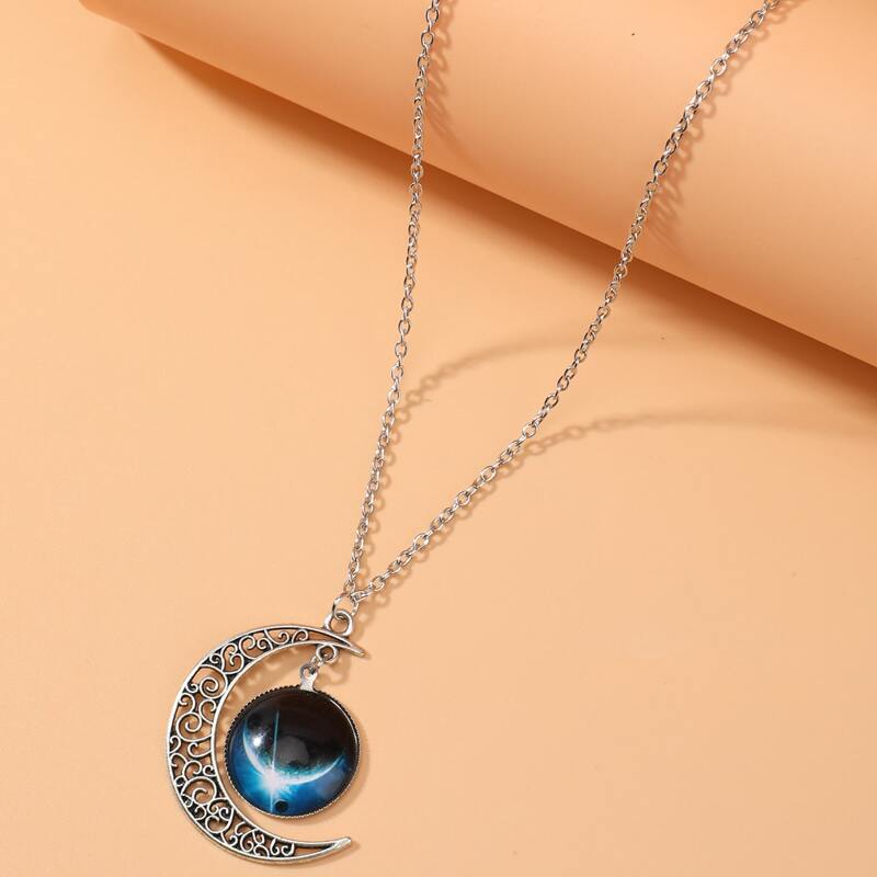 

Moon Charm Chain Necklace, Silver