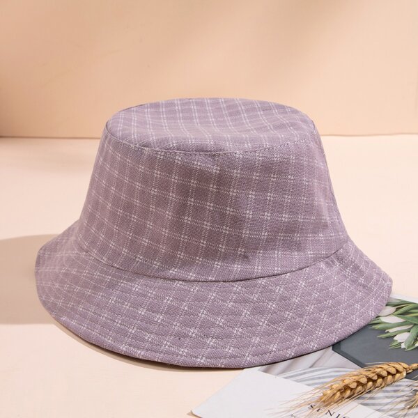 

Plaid Print Bucket Hat, Lilac purple