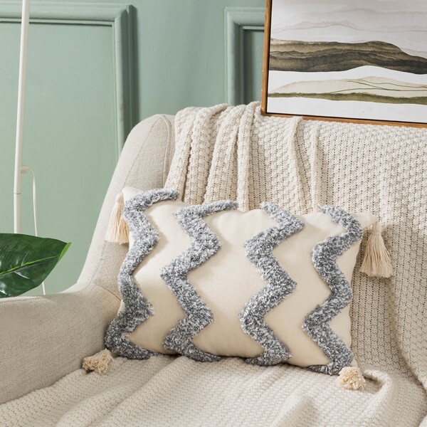 

Chevron Pattern Tufted Lumbar Pillowcase Without Filler, Grey