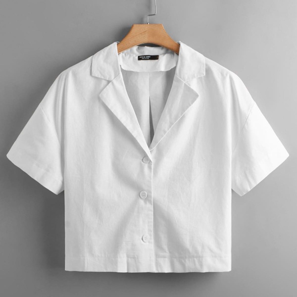 

Plus Lapel Neck Button Front Blouse, White