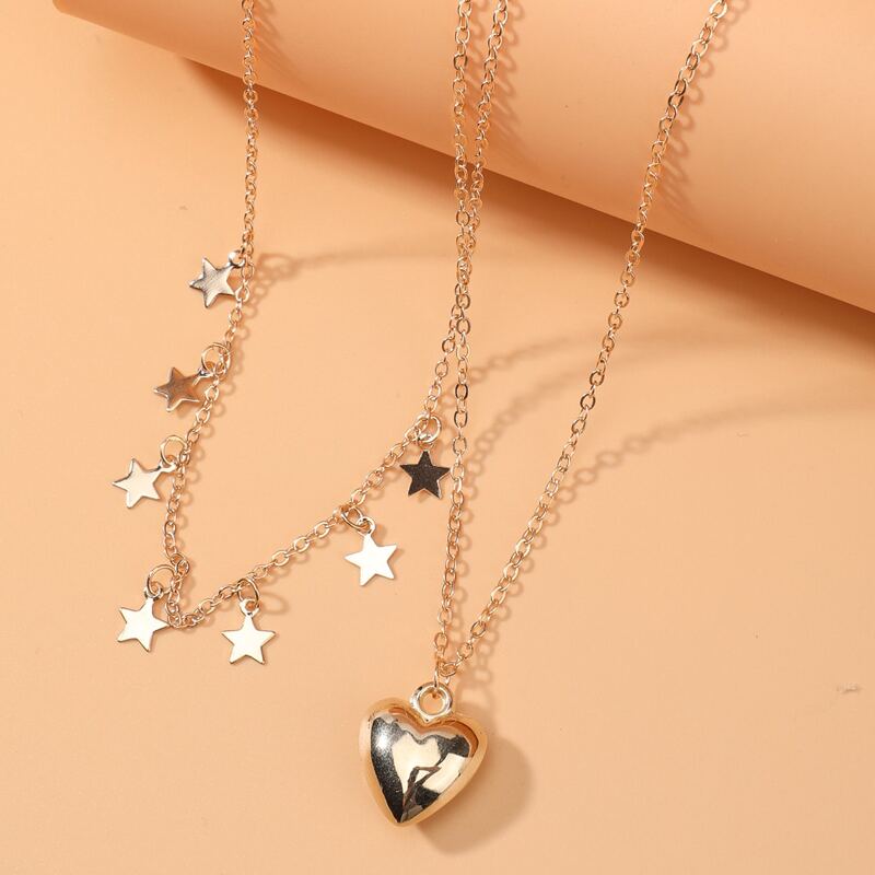 

2pcs Heart Charm Necklace, Gold