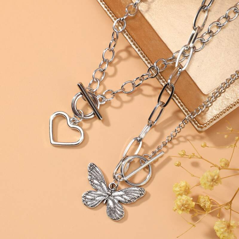 

2pcs Butterfly Charm Necklace, Silver