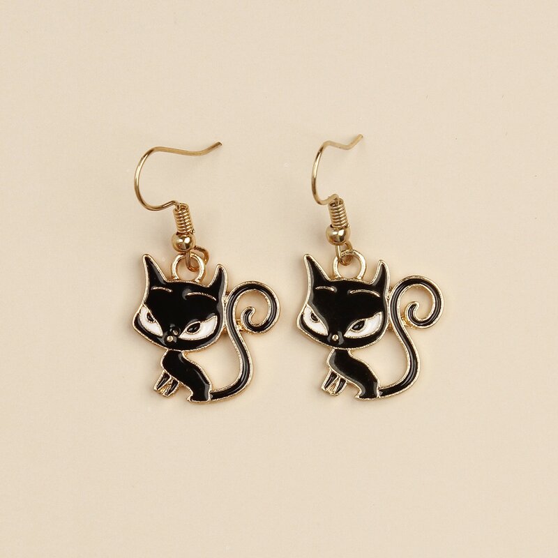 

Cat Drop Earrings, Black